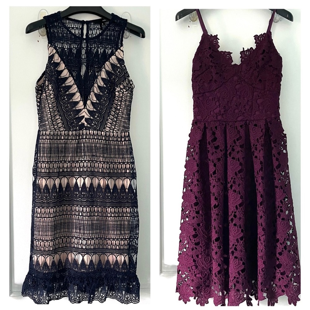 Self Portrait Style Lace Pattern Dress by Bloomingdales AQUA- A Set of 2 Styles